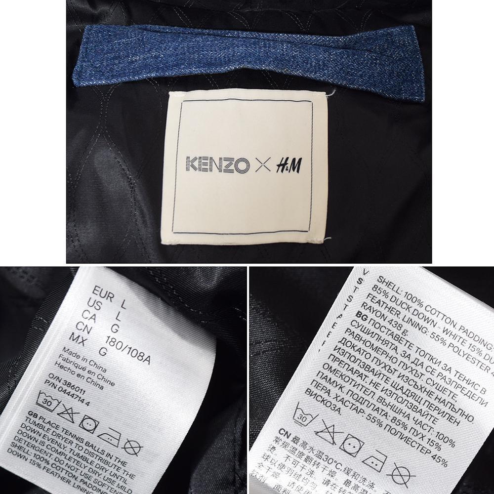 希少 完売 ケンゾー KENZO × H＆M ユーズド加工 デニム ダウンコート 肉厚 ダウンジャケット L XL インディゴ ビッグサイズ_画像9