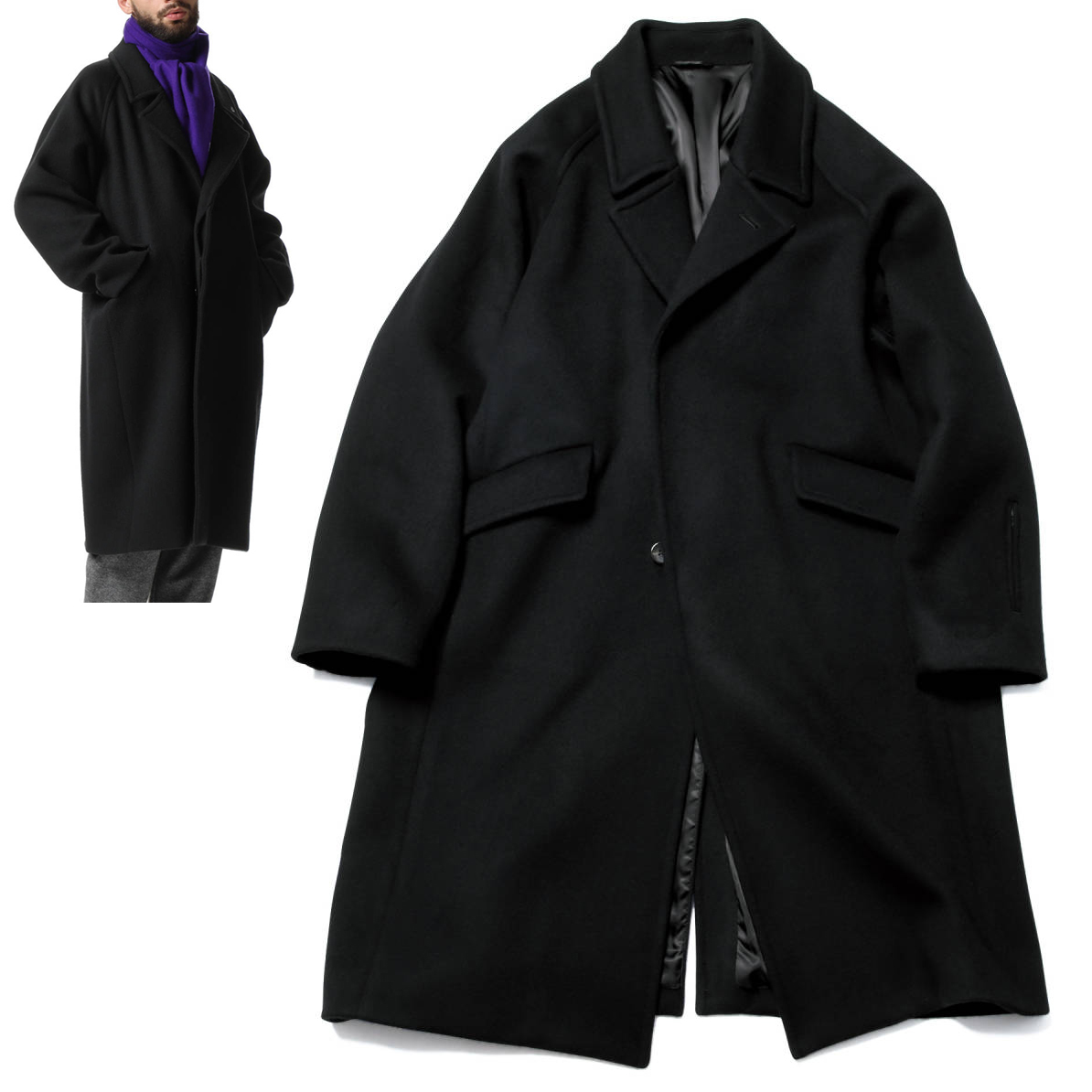 【極美品】定価74,800円 ソフ SOPHNET. 2021AW OVER SIZED COAT ウールビーバー オーバーサイズコート ブラック L 袖 ririジップ_画像1