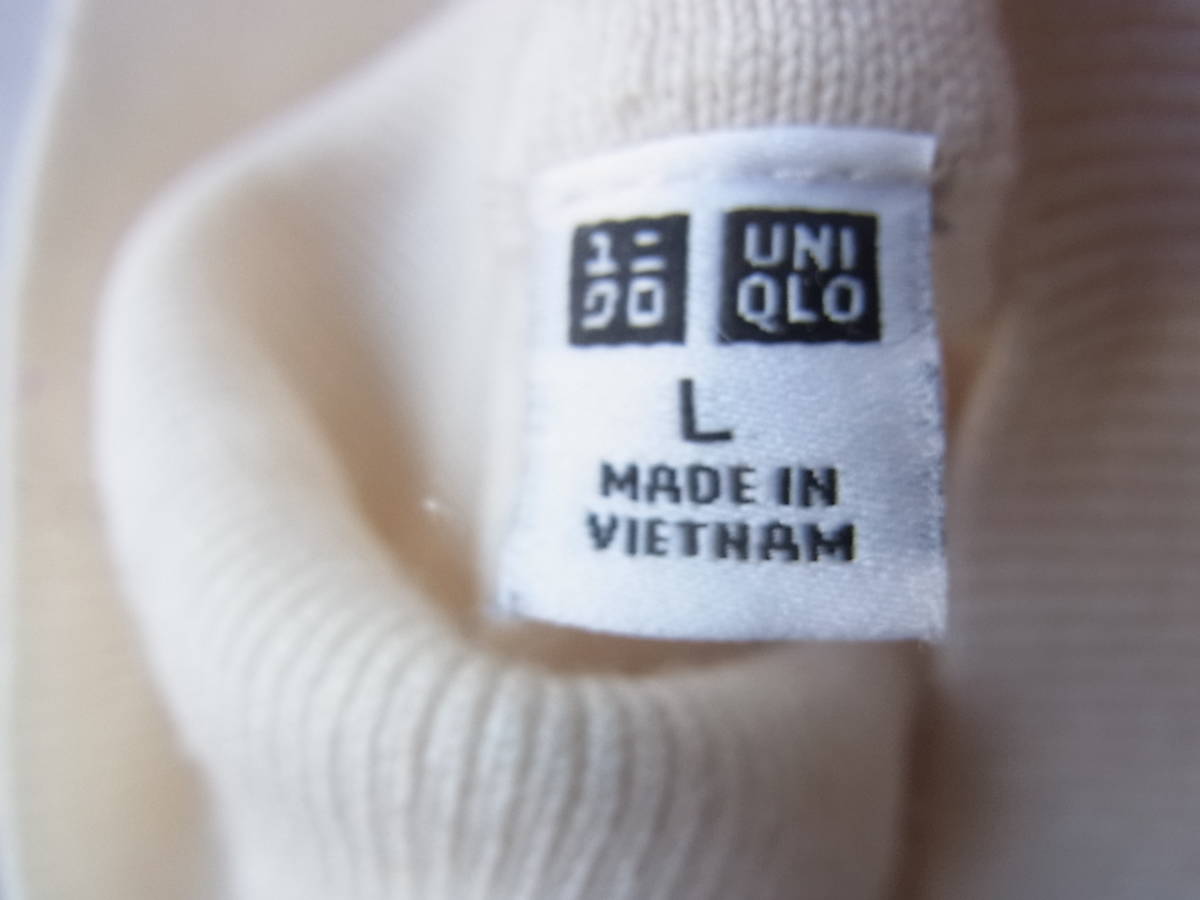 UNIQLO ユニクロ　ウール100% 　ハイゲージ　タートルネックセーター　サイズ L オフホワイト系_画像7