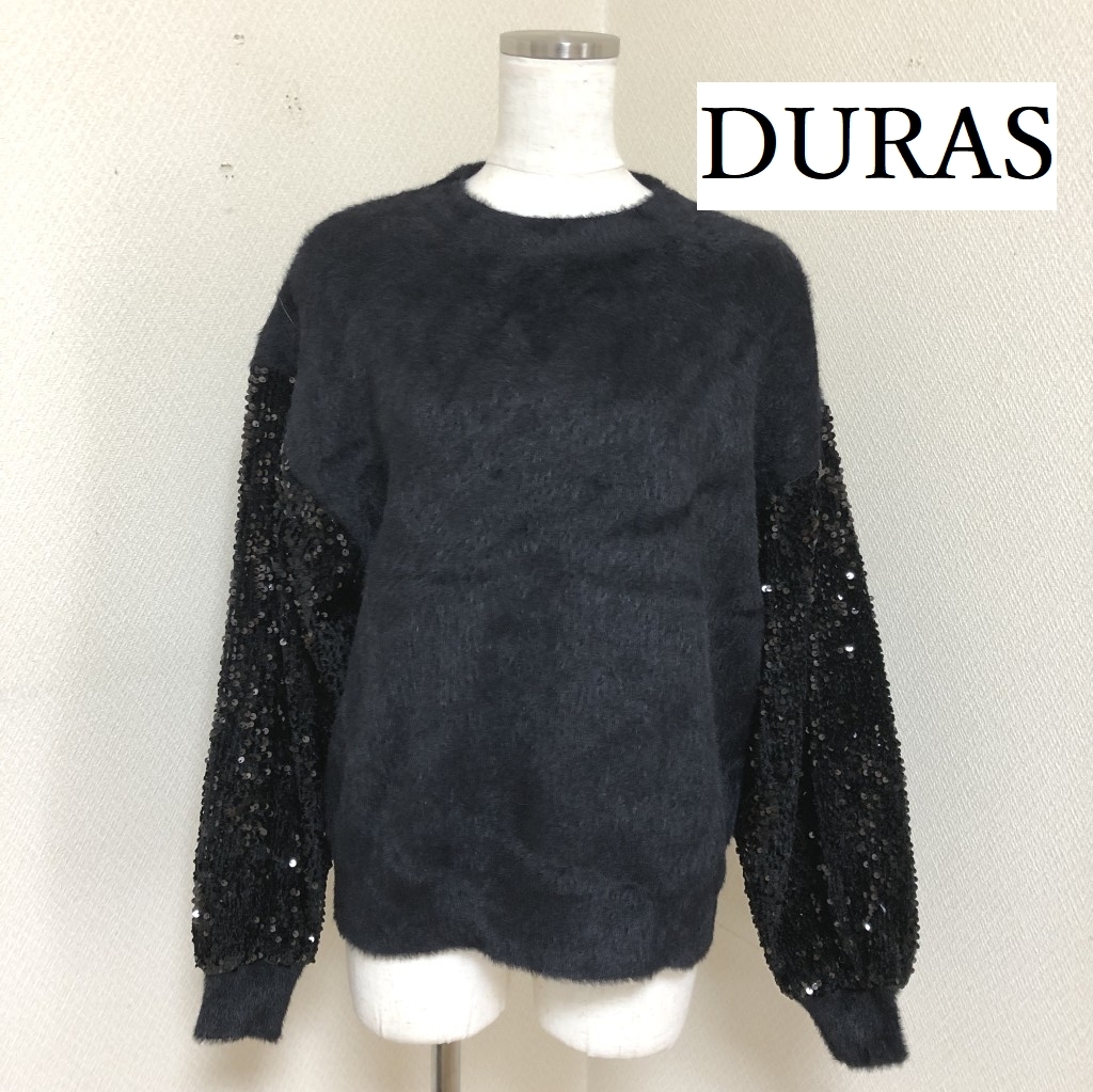 デュラス（DURAS）レディース ふわふわニット セーター 長袖 スパンコール×シャギーニット_画像1