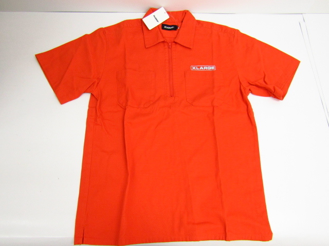 XLARGE エクストララージ HALFZIP WORK SHIRT ハーフジップ ワークシャツ 半袖 オレンジ SIZE:S ⊥FG6859_画像1