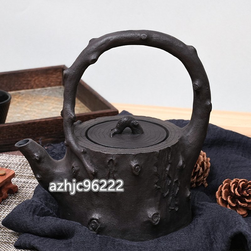 高級感満載 茶壺 手作り 煮茶壷 鉄壺 急須 常滑焼 茶壷 茶器 砂鉄 茶道具 提梁壷 鉄 やかんを沸かす お茶の道具 容量：1.3L_画像3