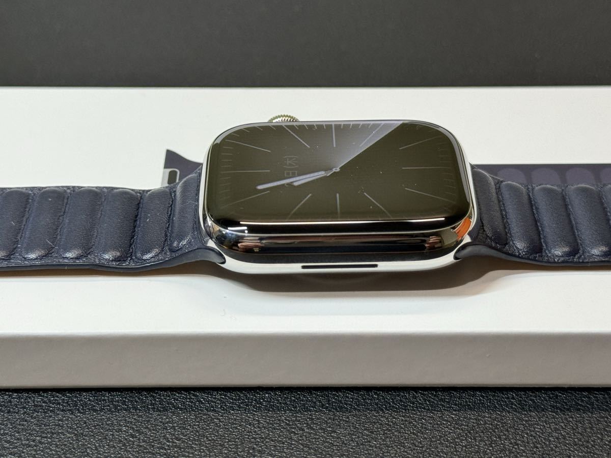 ☆即決 美品 Series8 Apple Watch 45mm シルバーステンレス アップルウォッチ GPS+Cellularモデル レザーリンク シリーズ8 548_画像6
