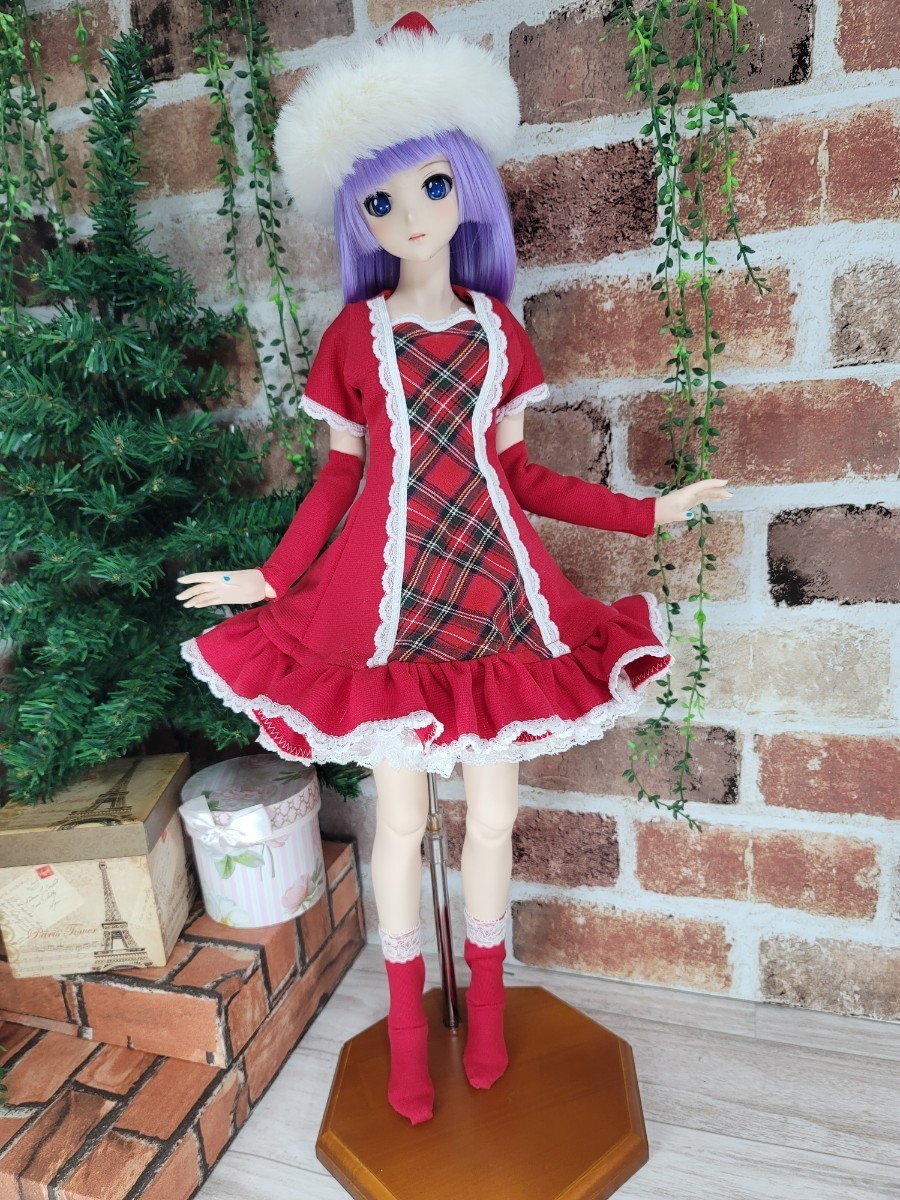 ドール服　冬服　ふわもこクリスマス服　60cmドール　ボークス DD/SD/MDD　サンタ帽子　ドールと過ごすクリスマス　ドルパ参加ディーラー製_ケープなし