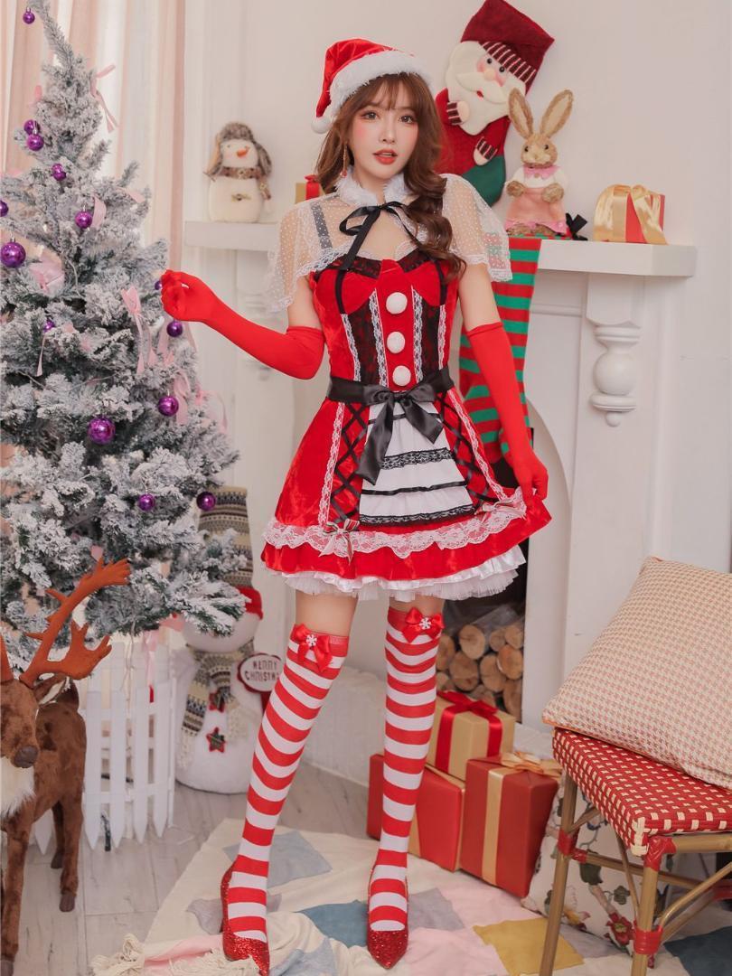 ケープ リボン サンタ コスプレ サンタクロース 衣装 可愛い 綺麗 レディース サンタコス セクシー クリスマス
