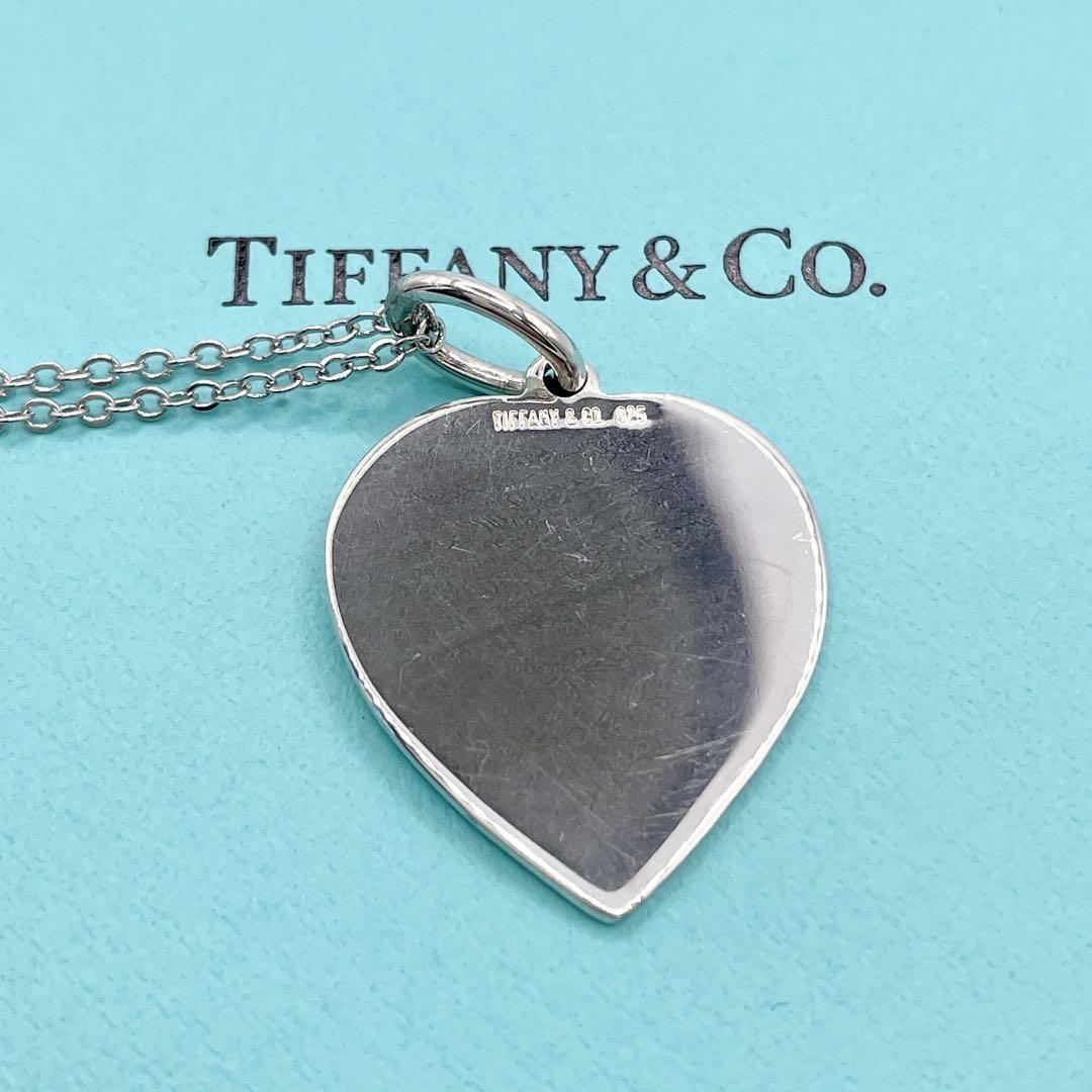 極美品 Tiffany ティファニー ハート ロゴ プレート ネックレス チャーム 925 シルバー チェーン スターリングシルバー