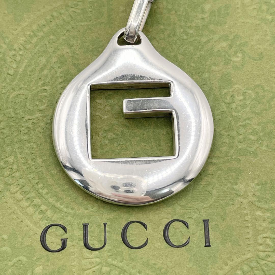 美品 GUCCI グッチ ロゴ プレート ネックレス チャーム 925 シルバー チェーン スターリングシルバー インターロッキング GG