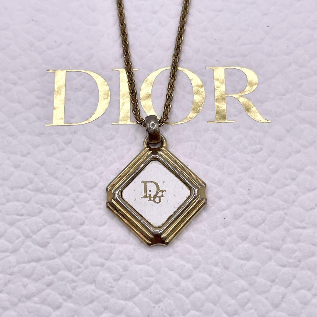 希少 Christian Dior クリスチャンディオール CD アクセサリー ネックレス ラインストーン プレート トロッター オブリーク ゴールド
