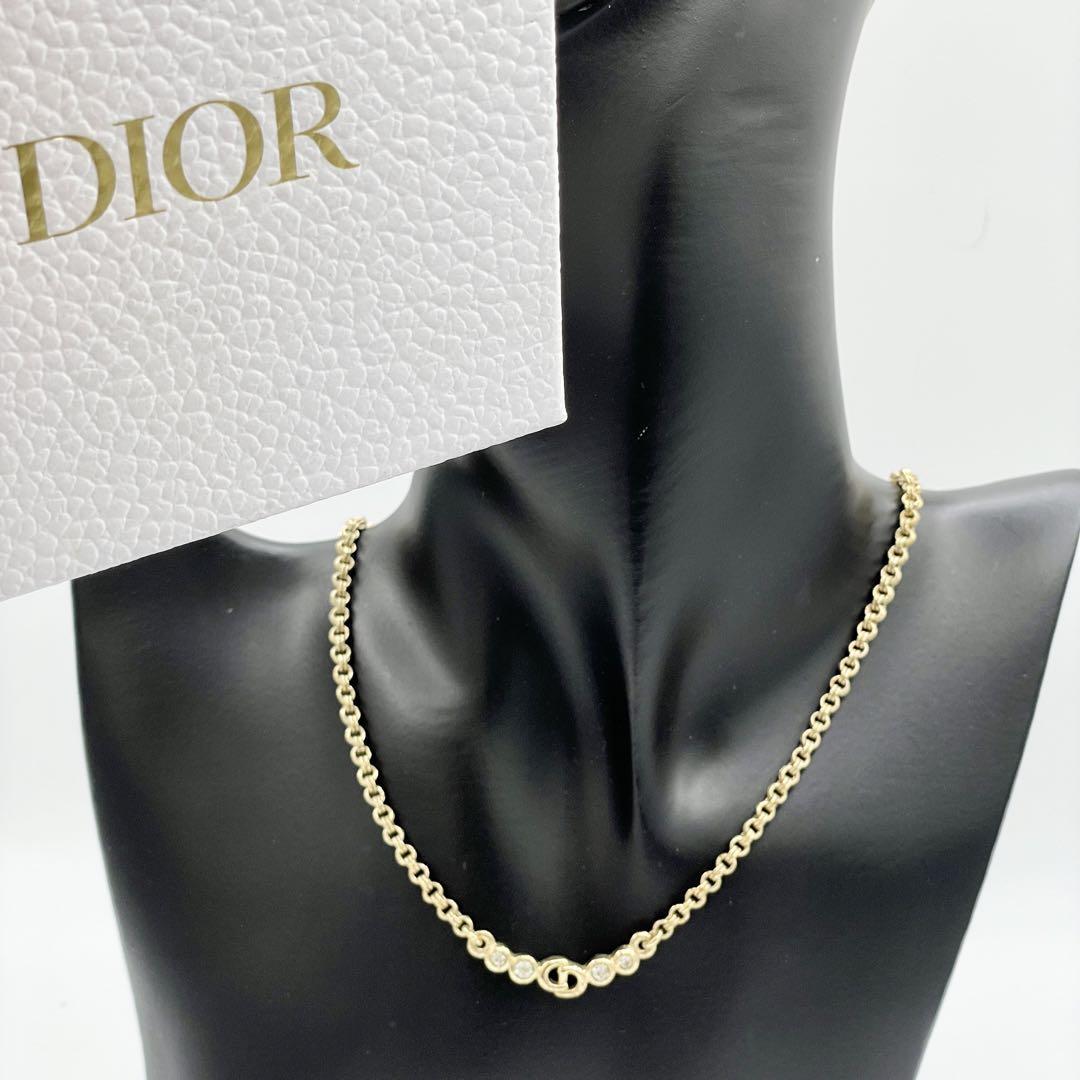 美品 Christian Dior クリスチャンディオール CD アクセサリー ネックレス ラインストーン 4連 トロッター