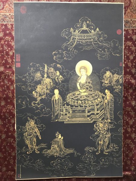 卍 仏教美術　 　『 如来像　三尊 　細密画 』　８９．５ｃｍ　　　　 　仏画　　●　複製　仏陀　釈迦　阿弥陀