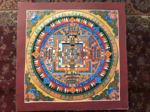 卍　チベット密教の究極　 『肉筆　カーラチャクラ　曼荼羅　細密画　』３１．５ｃｍ　　　検索；仏教美術　密教　ダライラマ　仏画　KM8_画像1