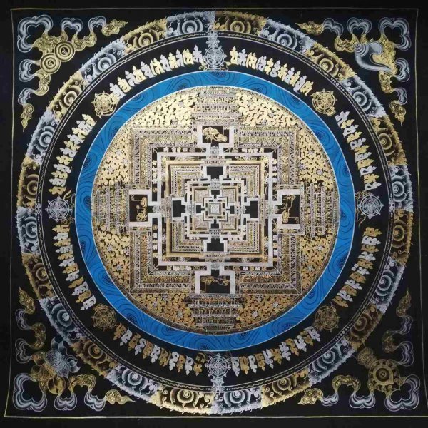 卍 一点もの チベット密教　 『肉筆　カーラチャクラ　曼荼羅　細密画　』53ｃｍ　　　検索；珍品　金 銀 仏教美術　密教　仏画　ko2