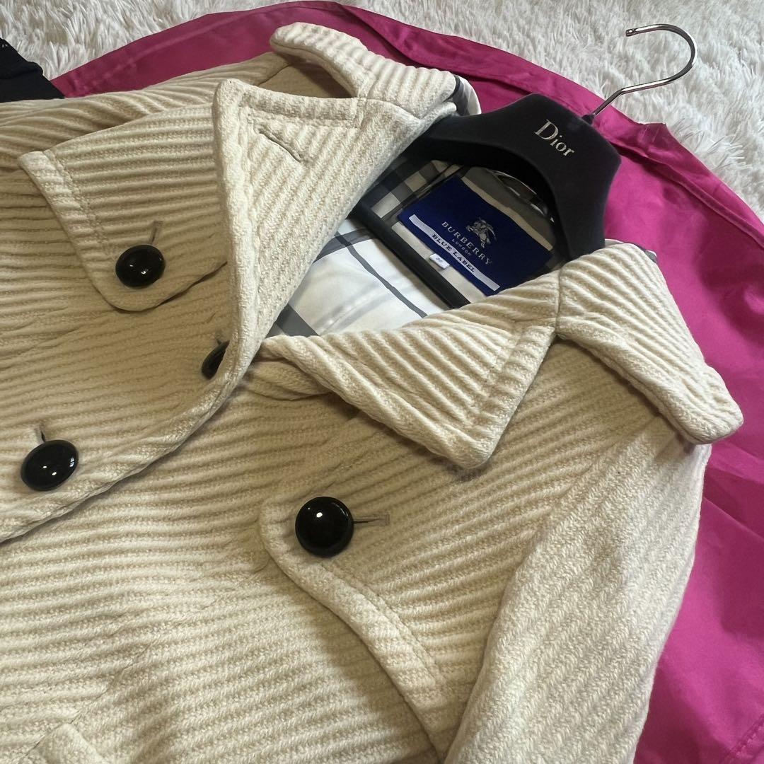 BURBERRYBLUE LABELバーバリーブルーレーベルホワイトウールコート 良品】BURBERRY BLUE LABEL ミドル丈コート 38 オフホワイト M