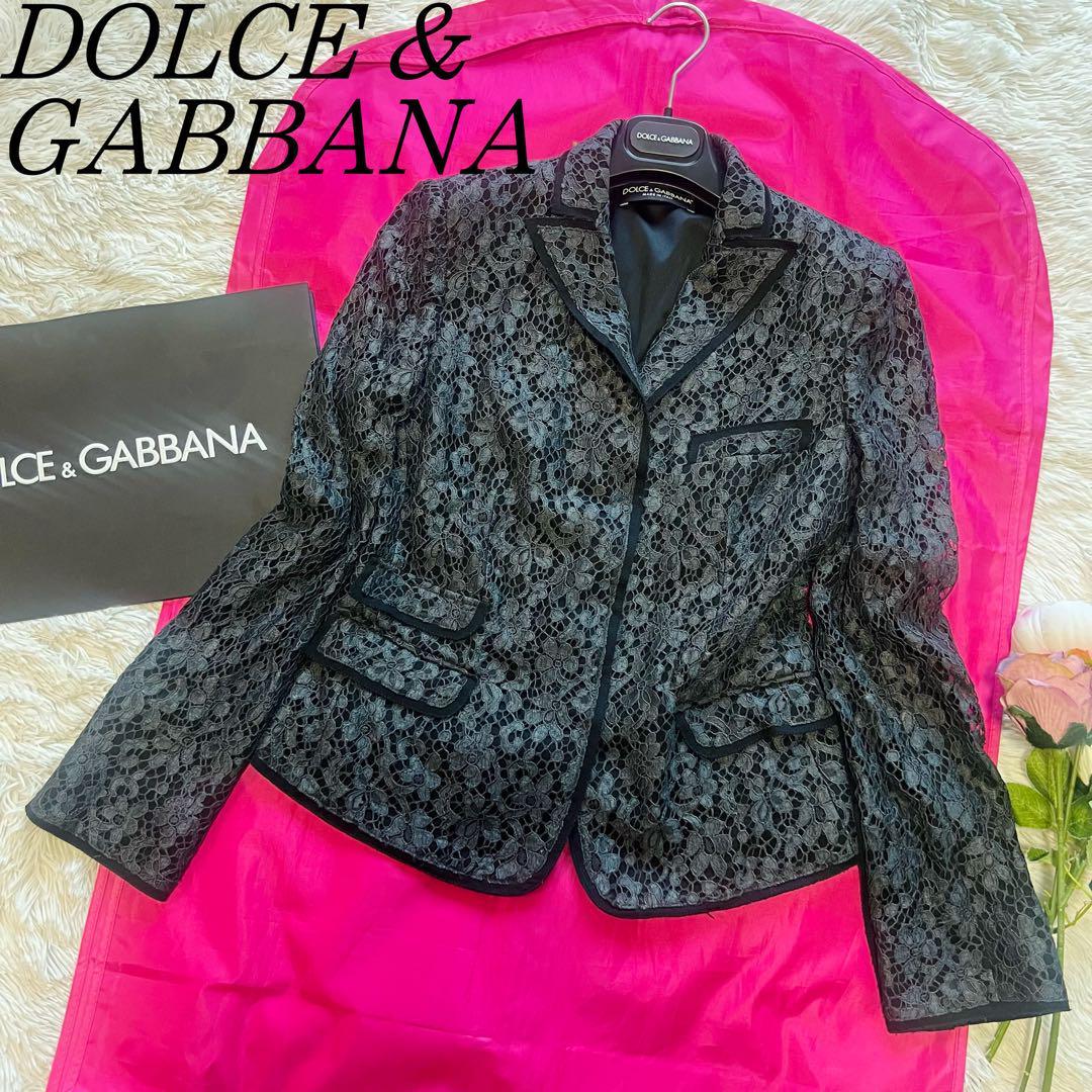 【美品】DOLCE&GABBANA 総レースジャケット ブラック 40 ドルチェアンドガッバーナ L 黒