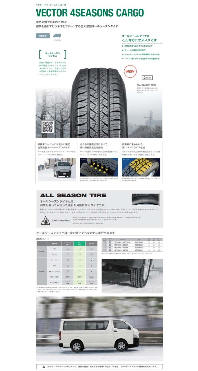 送料無料 グッドイヤー オールシーズン ビジネス GOODYEAR VECTOR 4SEASONS CARGO 165/80R13 90/88 N 【1本単品 新品】_画像2