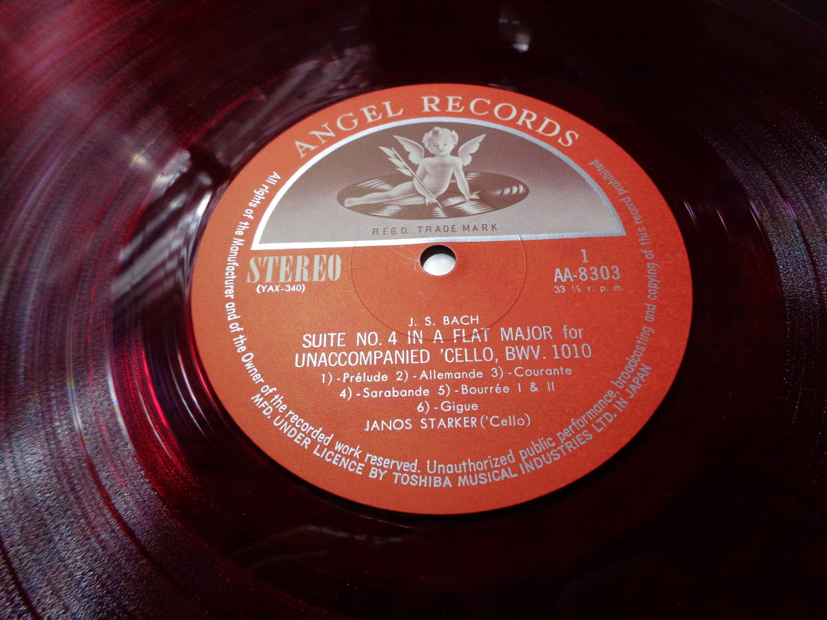 ステレオ初出/シュタルケルのバッハ無伴奏,JANOS STARKER/BACH:SUITE NO.4 & NO.6(UNACCOMPANIED 'CELLO)(JAPAN/ANGEL:AA-8303 RED WAX LP_画像4