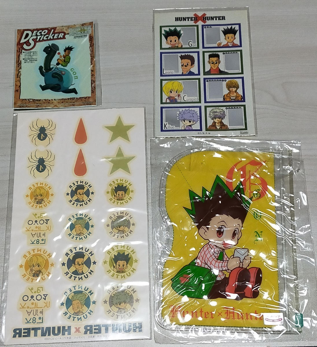 レア 未使用 * ハンターハンター シール ステッカー ビニールケース 4点 セット / ゴン キルア クラピカ HUNTER×HUNTER 冨樫義博 旧アニメ_画像1