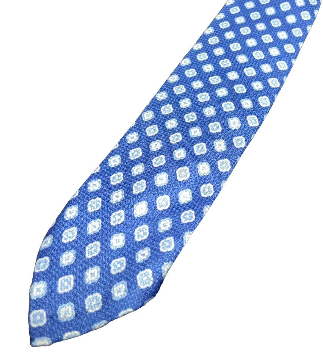 最高級 イタリア製 ブリューワー BREUER 小紋柄　ネクタイ ブルー_画像2