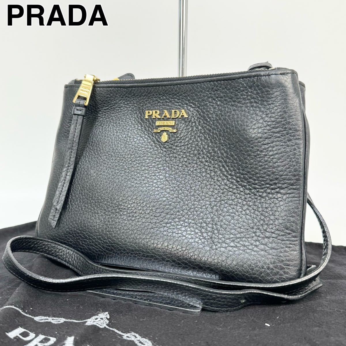 保証書付】 23K31 本革 レザー 黒 ショルダーバッグ プラダ PRADA