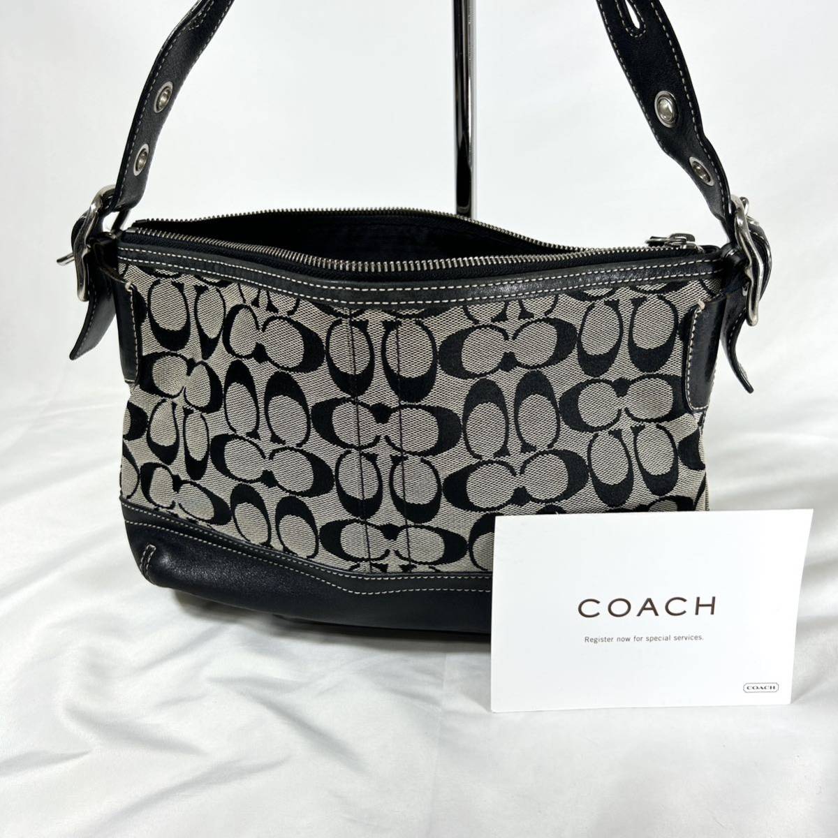 【美品】1円〜 COACH コーチ ハンドバッグ ワンショルダーバッグ レザー シグネチャー 黒 9363 良品 正規品_画像1