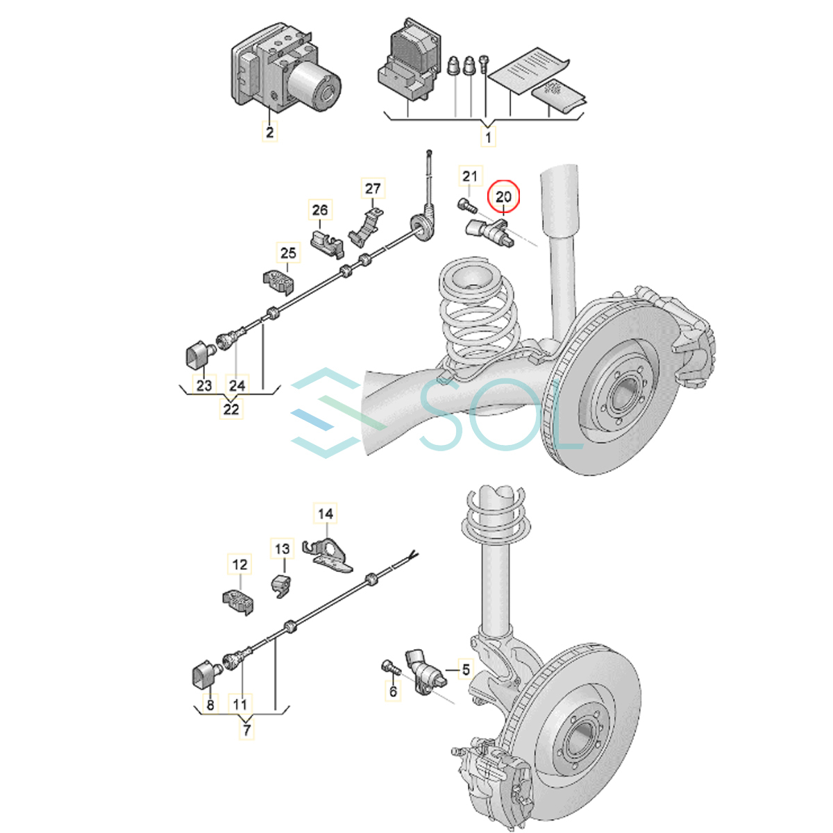 VW ポロ 9N_ 6R1 6C1 9A4 9A2 9N2 9A6 アップ! 121 122 BL1 BL2 BL3 123 リア ABSセンサー スピードセンサー 右側 WHT003862 6Q0927808B_画像3