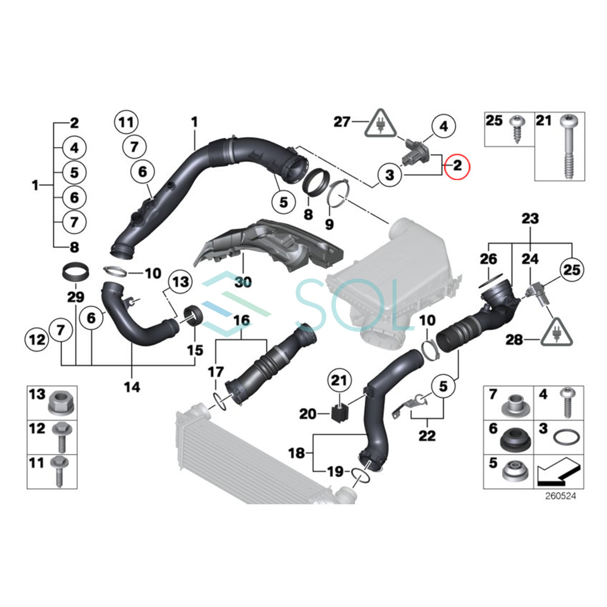 BMW F06 F12 F13 F01 F02 F25 X3 F26 X4 E70 F15 X5 E71 F16 X6 エアマスセンサー 640i 740i 740Li 28iX 35iX 13627593624 出荷締切18時_画像5