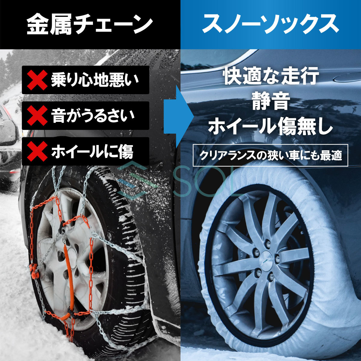 ISSE 日本正規代理店 特許取得 イッセ スノーソックス 滑らない タイヤチェーン サイズ74 ランドクルーザー パジェロ ベンツGクラス_画像7