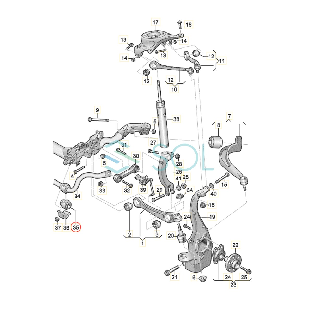 アウディ A4 B5 B8 B9(8D2 8D5 8K2 8K5 8KH 8W2 8W5 8WC 8WD) フロント スタビライザーブッシュ 内径25mm 左右共通 4D0411327E 4D0411327G_画像2