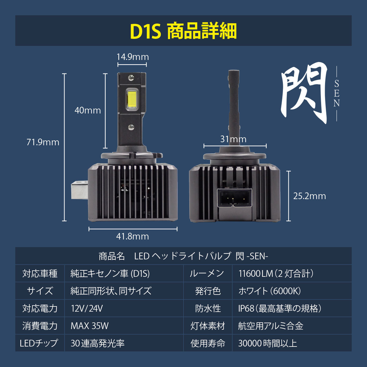 LEDヘッドライト HIDをLED化 アルファロメオ ジャガー 159 ミト SPIDER スパイダー XK D1S バルブ 11600LM 閃 キャンセラー内蔵 車検対応_画像7