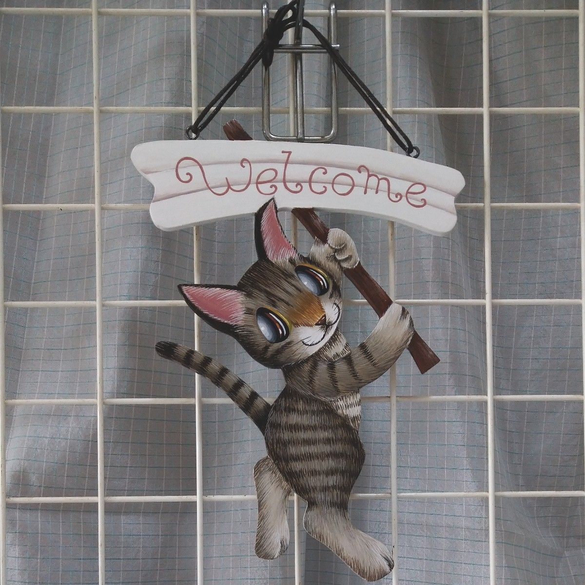 猫の絵の壁掛け飾り・看板２３　ウェルカムボード　ハンドメイド　猫雑貨　インテリア雑貨　壁飾り　木工