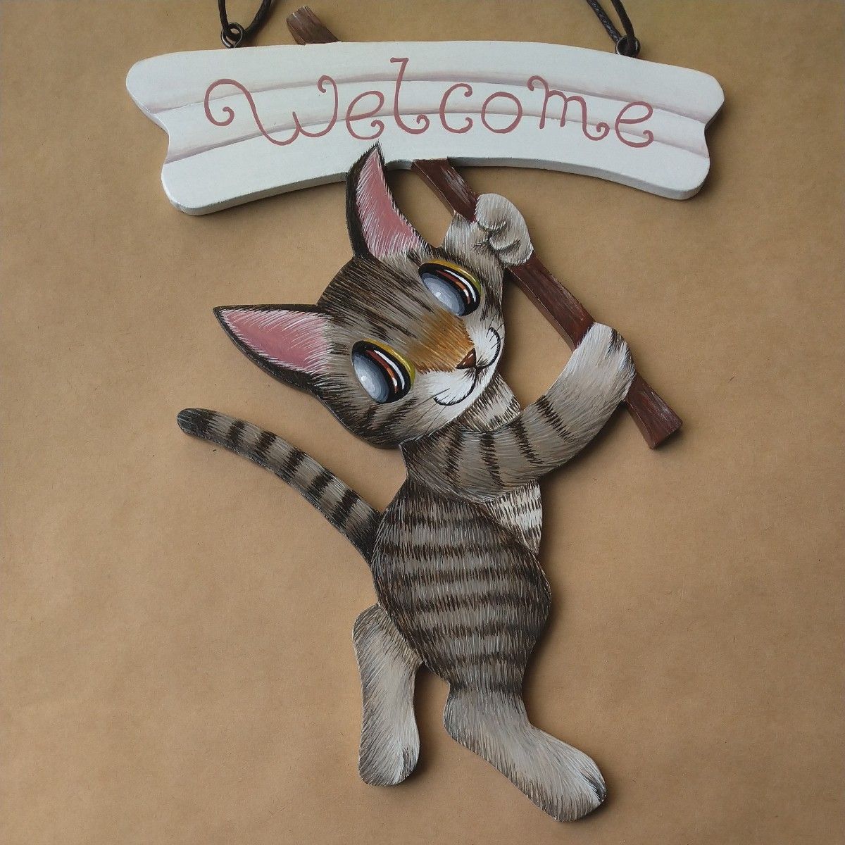 猫の絵の壁掛け飾り・看板２３　ウェルカムボード　ハンドメイド　猫雑貨　インテリア雑貨　壁飾り　木工