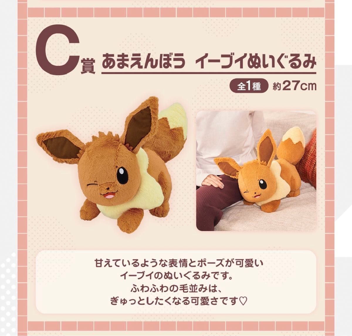 一番くじ　ポケモン　ラストワン賞 とびつきピカチュウクッション　C賞 あまえんぼうイーブイぬいぐるみ　セット　ポケットモンスター