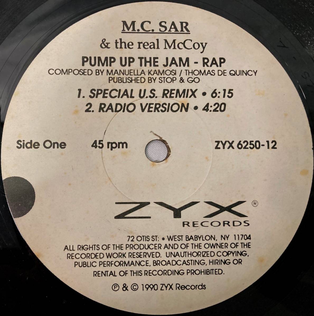 M.C.Sar & The Real McCoy Pump Up The Jam - Rap【独盤/試聴検品済】80's/Electronic/Hip-Hop/House/Pop Rap/12inch シングル_画像3