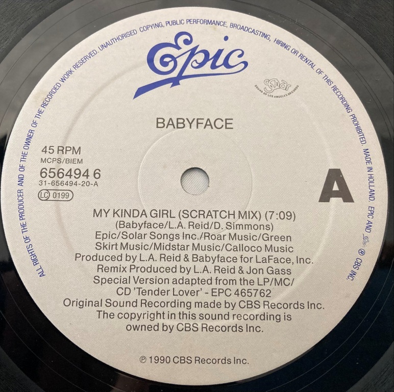 Baby Face - My Kinda Girl【Europe盤/試聴検品済】90'/Hip-Hop/RnB/Swing/12inch シングル_画像3