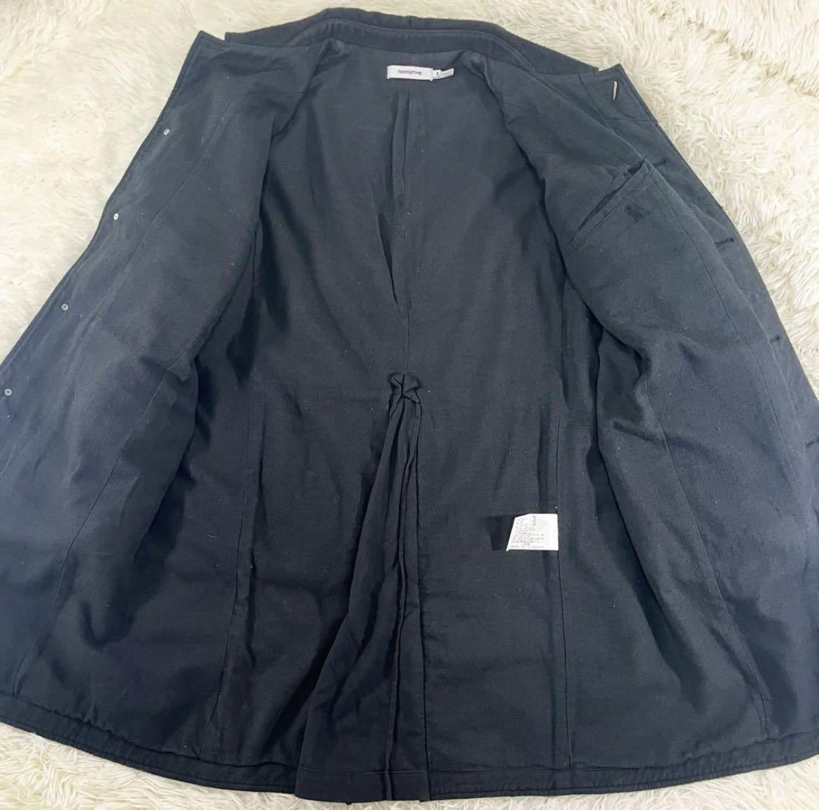 美品 S位 nonnative ノンネイティブ ステンカラーコート Tourist Coat Cotton Fleece Overdyed 日本製 メンズ アウター黒 ブラック 1