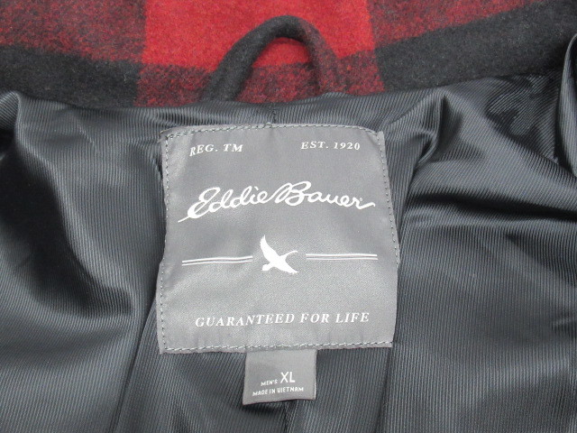 【送900円】　6739　Eddie Bauer　エディーバウアー　メンズ　シャツ風アウター　厚手　赤系　チェック柄　MEN'S XL　表地毛52％混_画像6