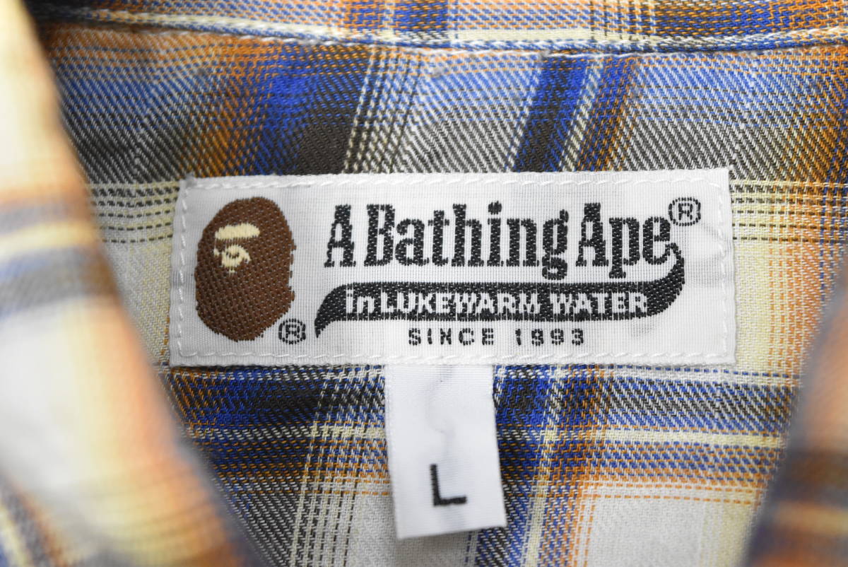 A BATHING APE BAPE Ape pocket check shirt long sleeve shirt western shirt pearl button 27424 - 753 66