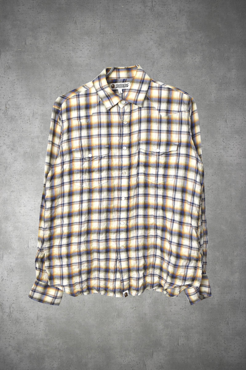 A BATHING APE BAPE Ape pocket check shirt long sleeve shirt western shirt pearl button 27424 - 753 66