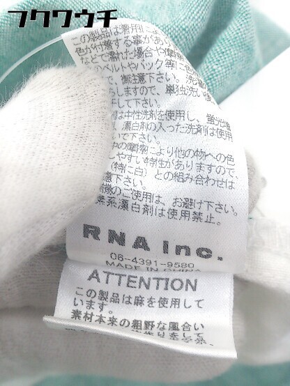 * RNAa-ruene-linen100% futoshi border long sleeve shirt size M white green group lady's 