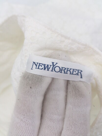 ◇ NEWYORKER ニューヨーカー 刺繍 デザインレース 大人かわいい 膝丈 フレア スカート サイズ9 オフホワイト レディース P_画像3