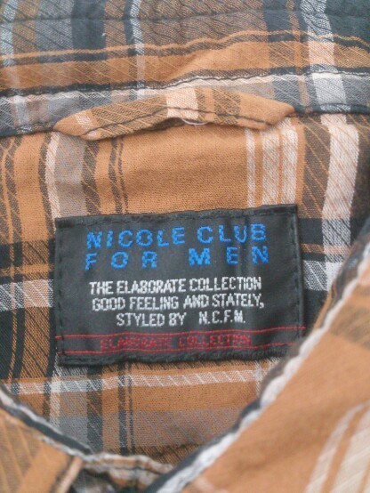 ◇ NICOLE CLUB FOR MEN ニコルクラブフォーメン チェック 半袖 ウエスタン シャツ 46 ブラウン メンズ_画像4