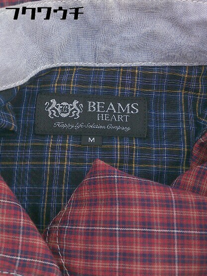 ◇ ◎ BEAMS HEART ビームス ハート チェック 半袖 シャツ サイズM レッド系 メンズ_画像4