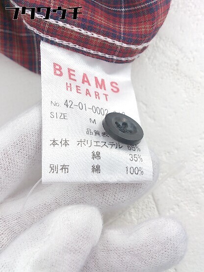 ◇ ◎ BEAMS HEART ビームス ハート チェック 半袖 シャツ サイズM レッド系 メンズ_画像5