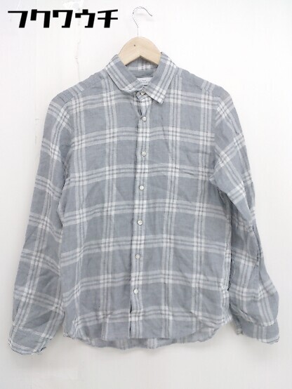 ◇ ◎ green label relaxing UNITED ARROWS チェック リネン100% 長袖 シャツ サイズ S グレー ホワイト メンズ_画像1