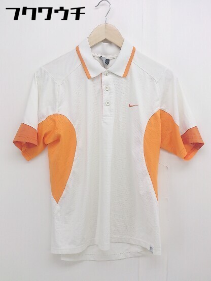 ◇ NIKE ナイキ スウッシュ 刺繍 半袖 ポロシャツ サイズS ホワイト オレンジ メンズ_画像2