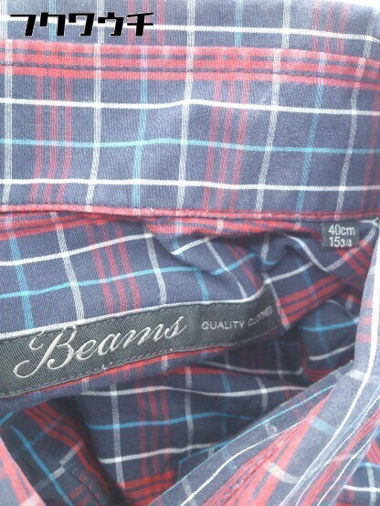 ◇ ◎ BEAMS ビームス チェック 長袖 シャツ サイズ40cm 15 3/4 ネイビー メンズ_画像4