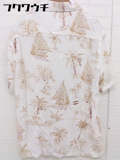 ◇ HAWAIIAN SURF BRAND ヤシの木柄 半袖 アロハシャツ サイズ M ホワイト ベージュ マルチ メンズの画像3