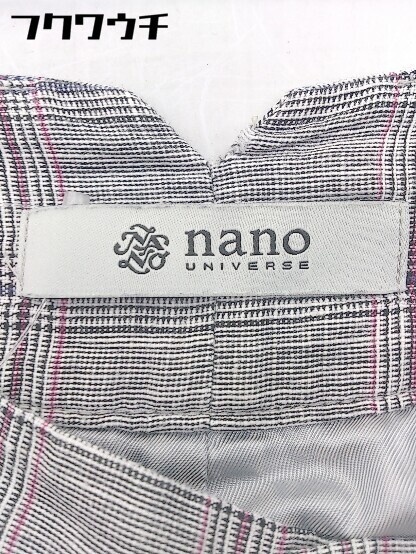 ◇ nano universe ナノユニバース リネン混 チェック パンツ サイズ36 グレー系 レディース_画像4