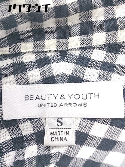 ◇ ◎ BEAUTY & YOUTH UNITED ARROWS リネン100% 五分袖 シャツ ブラウス サイズS ホワイト ネイビー系 メンズ_画像5