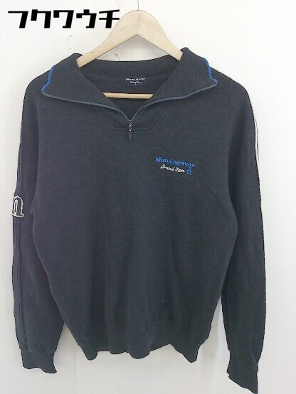 * Munsingwear wool half Zip up knitted long sleeve cut and sewn size L dark gray blue white men's 